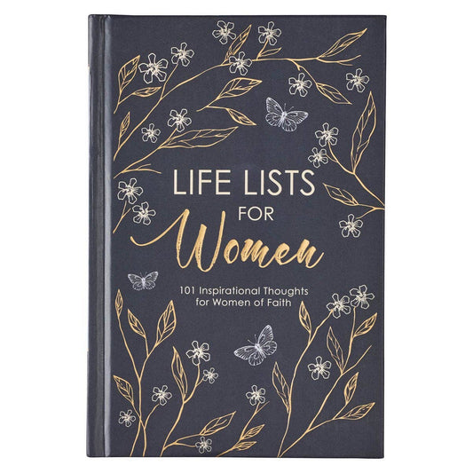Christian Art Gifts gift book titled "Life Lists for Women" in hardcover, featuring inspirational content and elegant design.