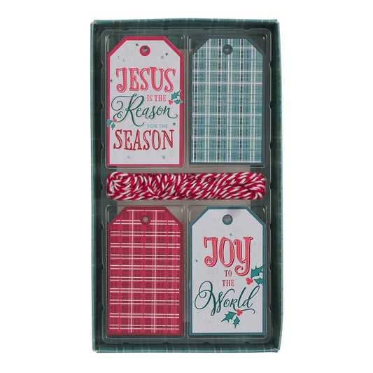 Set of 16 Christian gift tags featuring "Jesus is the Reason" design by Christian Art Gifts, perfect for religious gift wrapping.