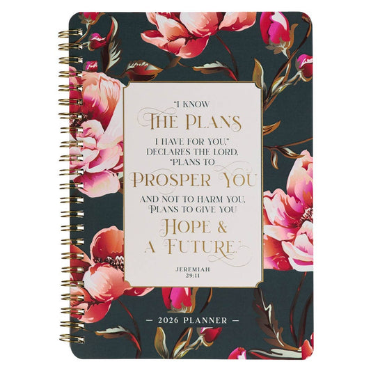 Christian Art Gifts I Know the Plans Daily Planner 2026 with inspirational cover design and daily scheduling pages.
