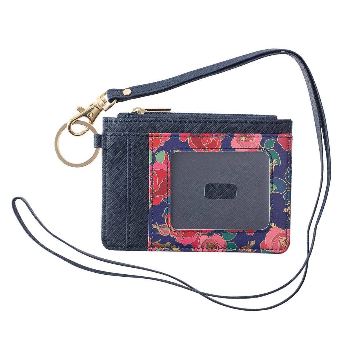 Navy floral printed ID card holder with filigree heart badge from Christian Art Gifts, featuring a stylish and functional design.