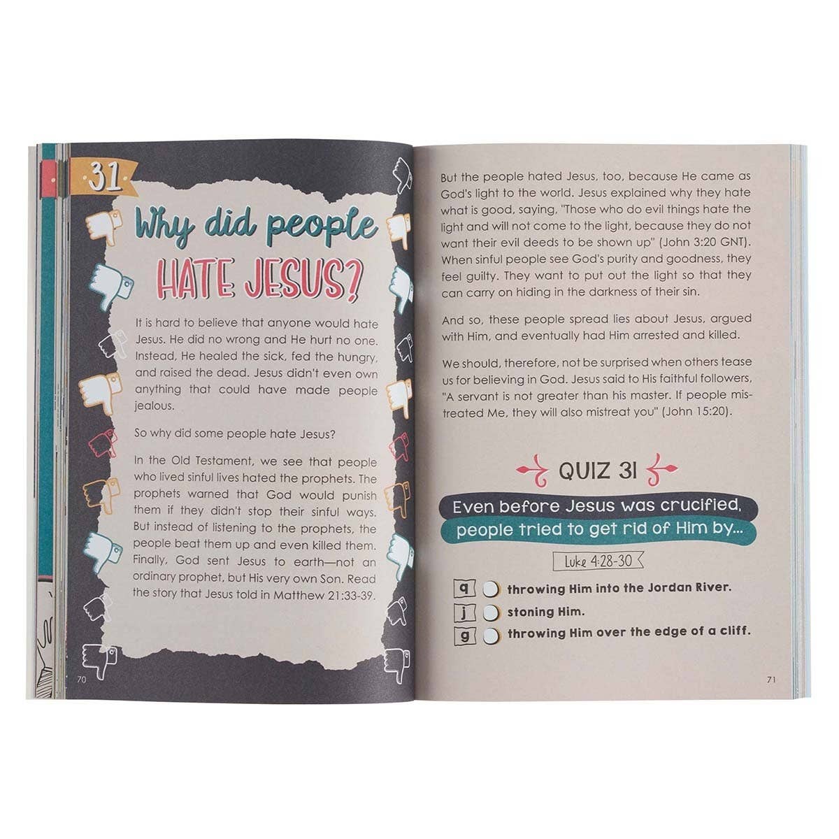 Child-friendly Kid Book Bible Questions & Answers softcover by Christian Art Gifts, featuring colorful illustrations and engaging content.
