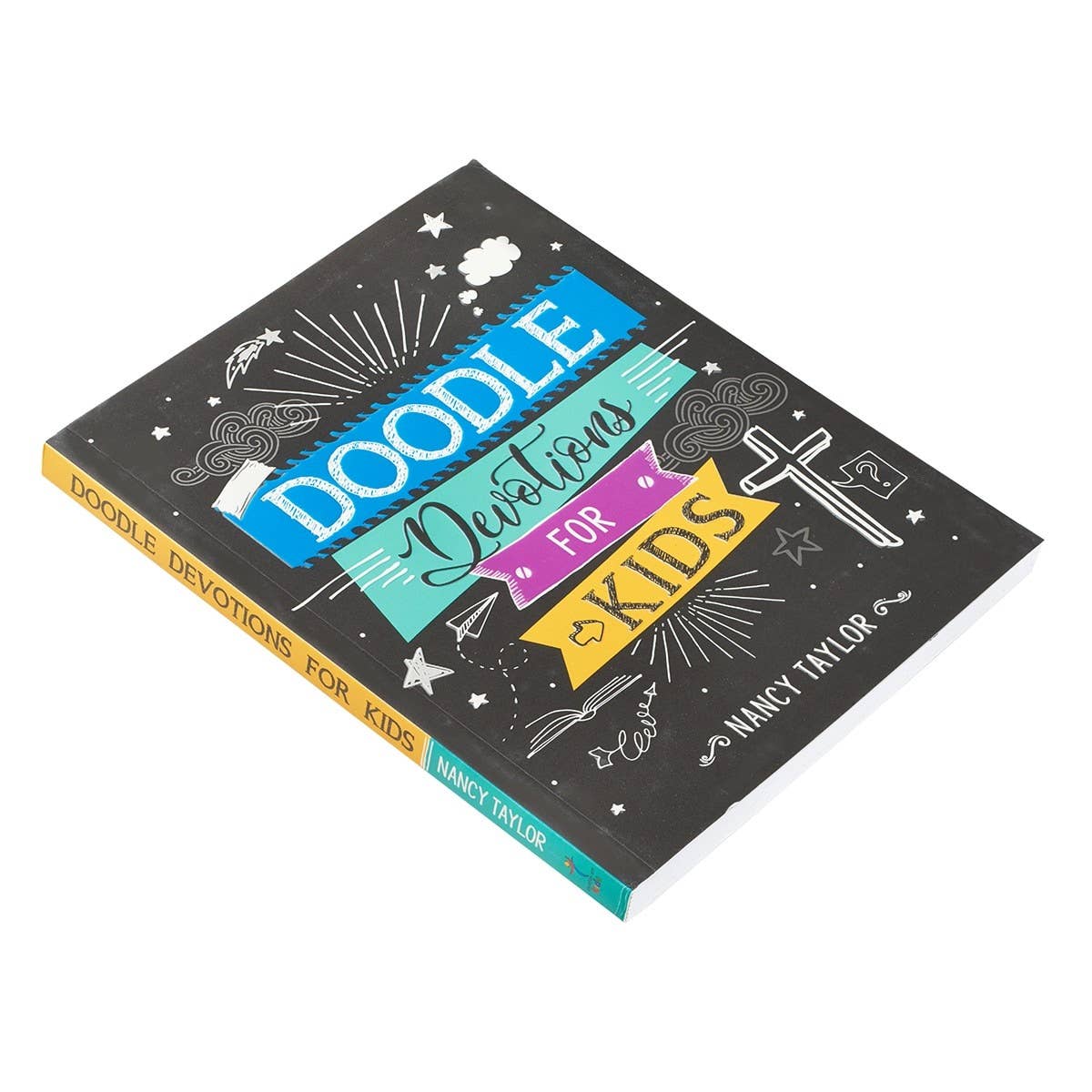 Softcover Kid Book Doodle Devotions for Kids by Christian Art Gifts, featuring colorful illustrations and engaging devotion pages