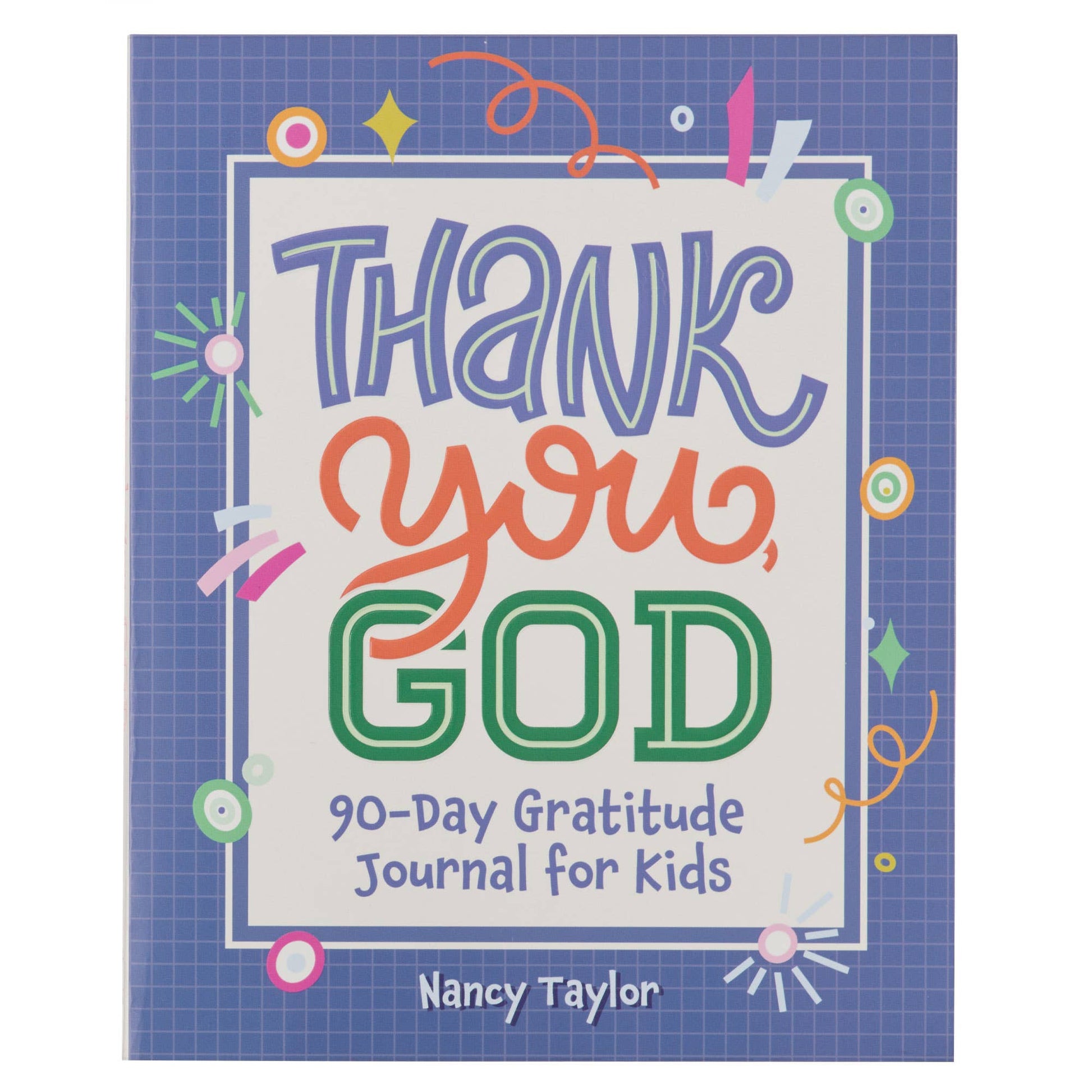 Kids gratitude journal titled "Thank You, God!" by Christian Art Gifts, featuring a colorful cover with gratitude prompts.