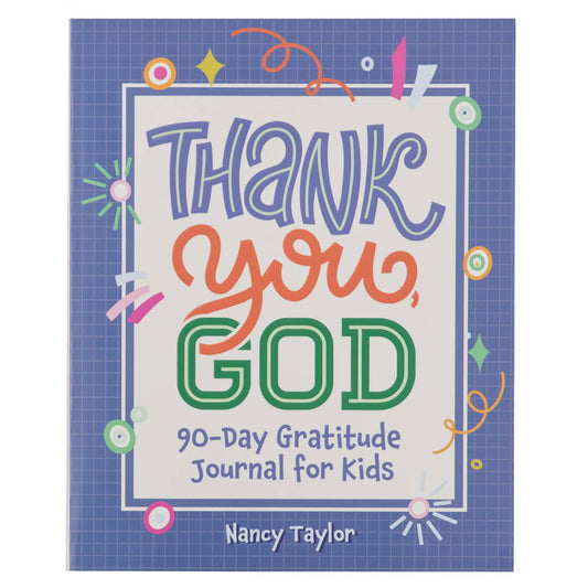 Kids gratitude journal titled "Thank You, God!" by Christian Art Gifts, featuring a colorful cover with gratitude prompts.