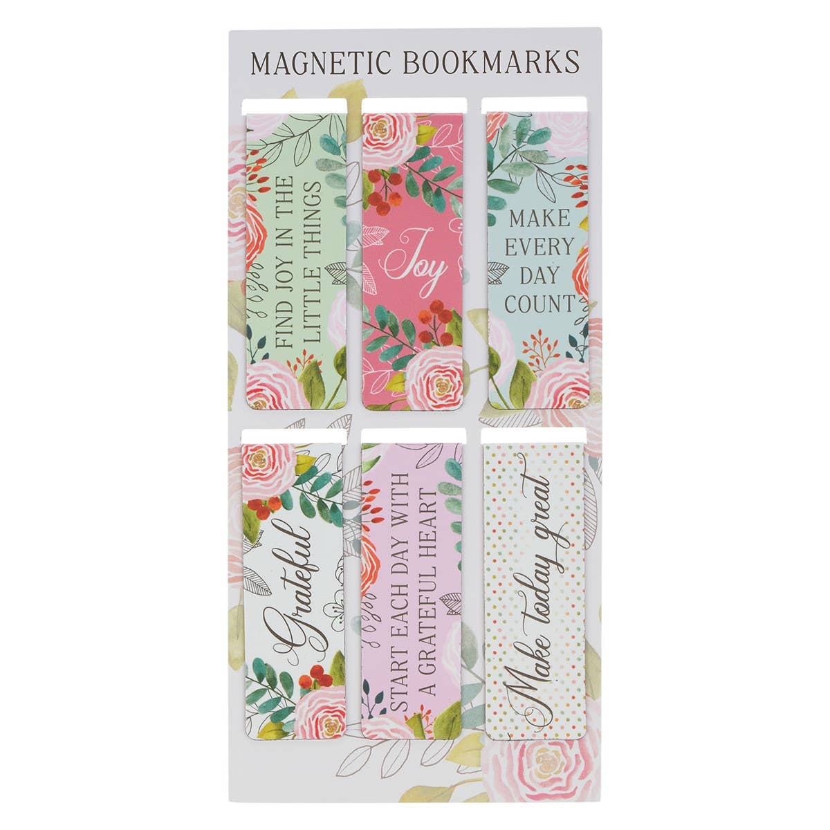 Christian Art Gifts magnetic bookmark set featuring colorful designs and inspiring messages to find joy in the little things.