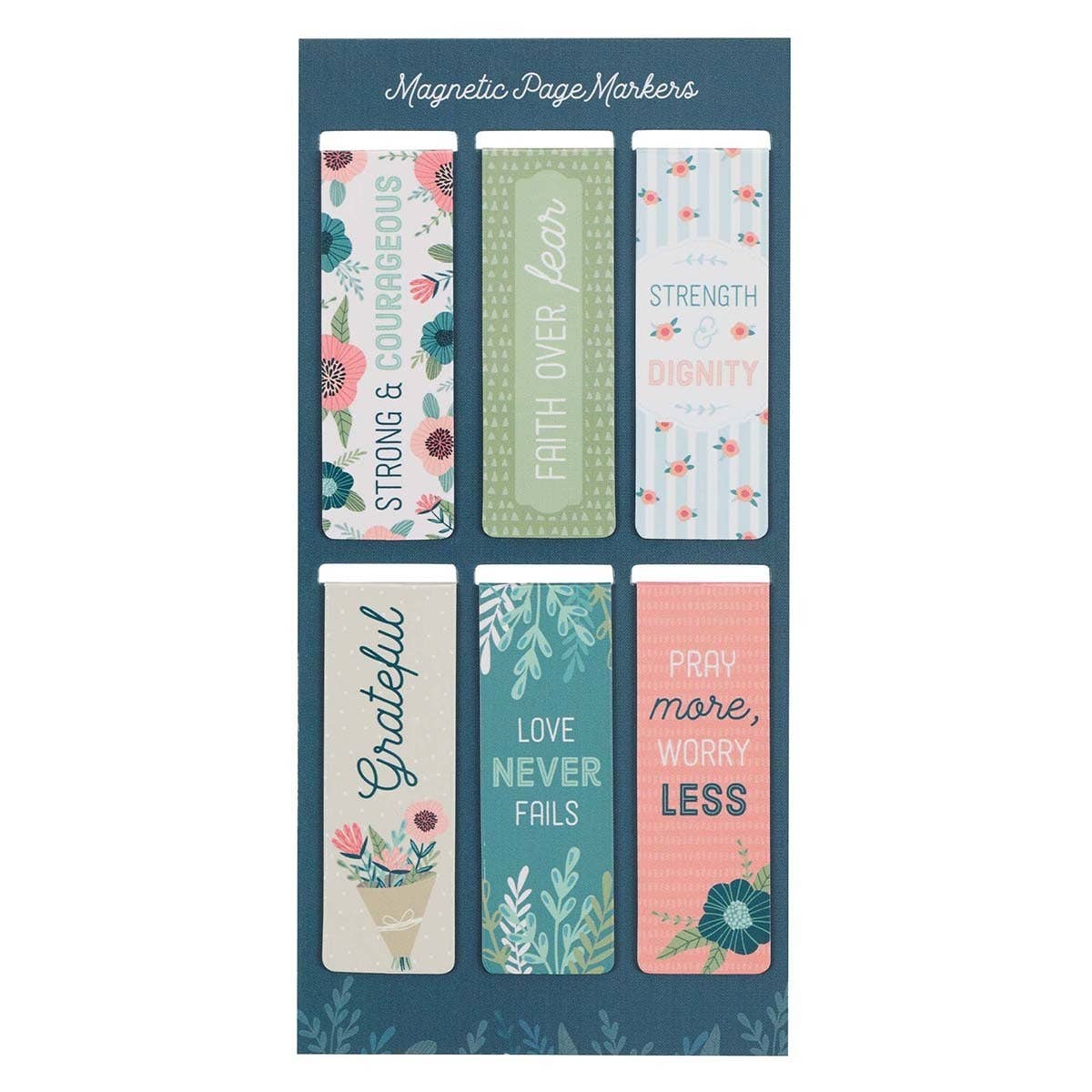 Christian Art Gifts floral garden magnetic bookmark set featuring colorful floral designs and intricate patterns for book marking.