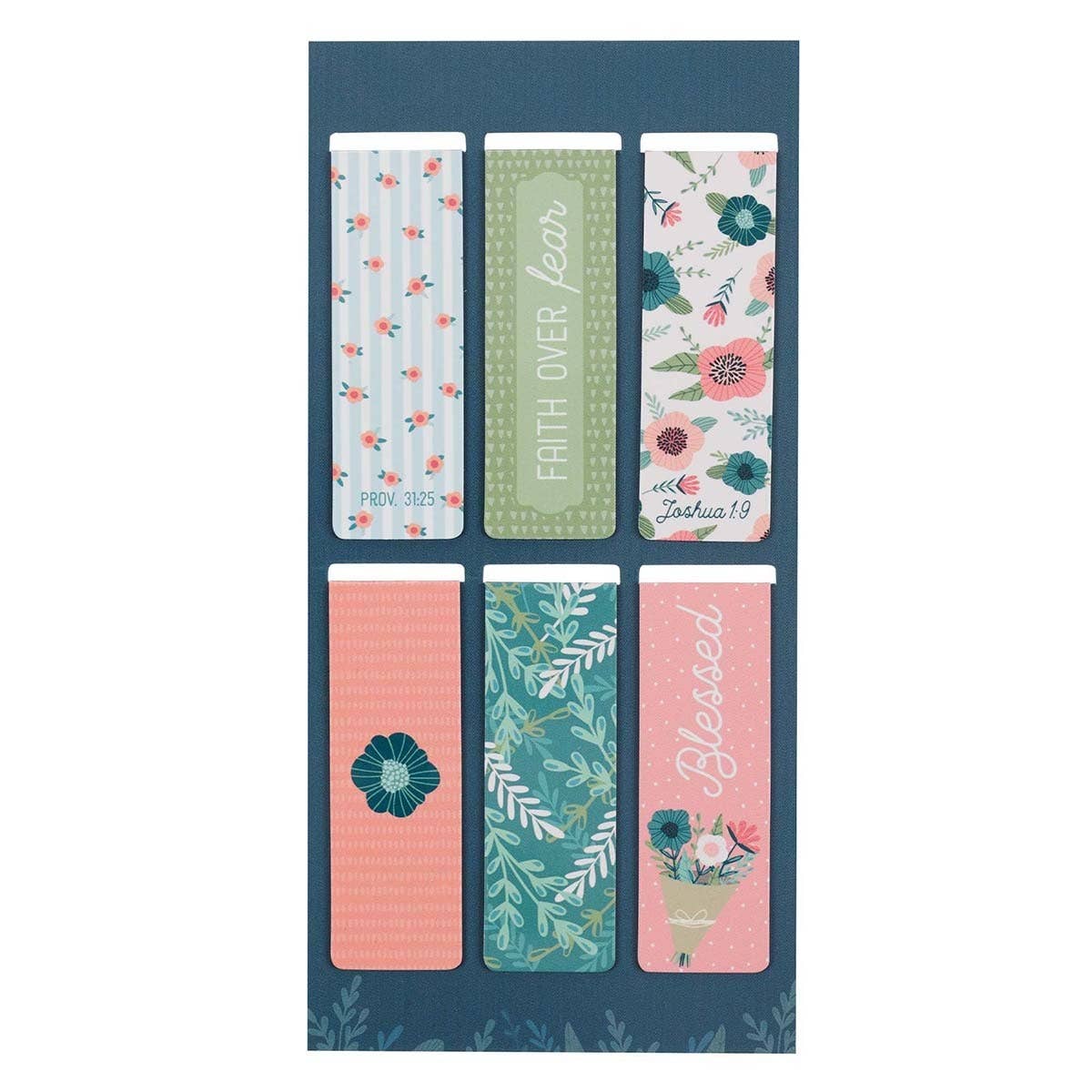 Magnetic bookmark set featuring floral garden designs from Christian Art Gifts, with colorful floral patterns and elegant details.