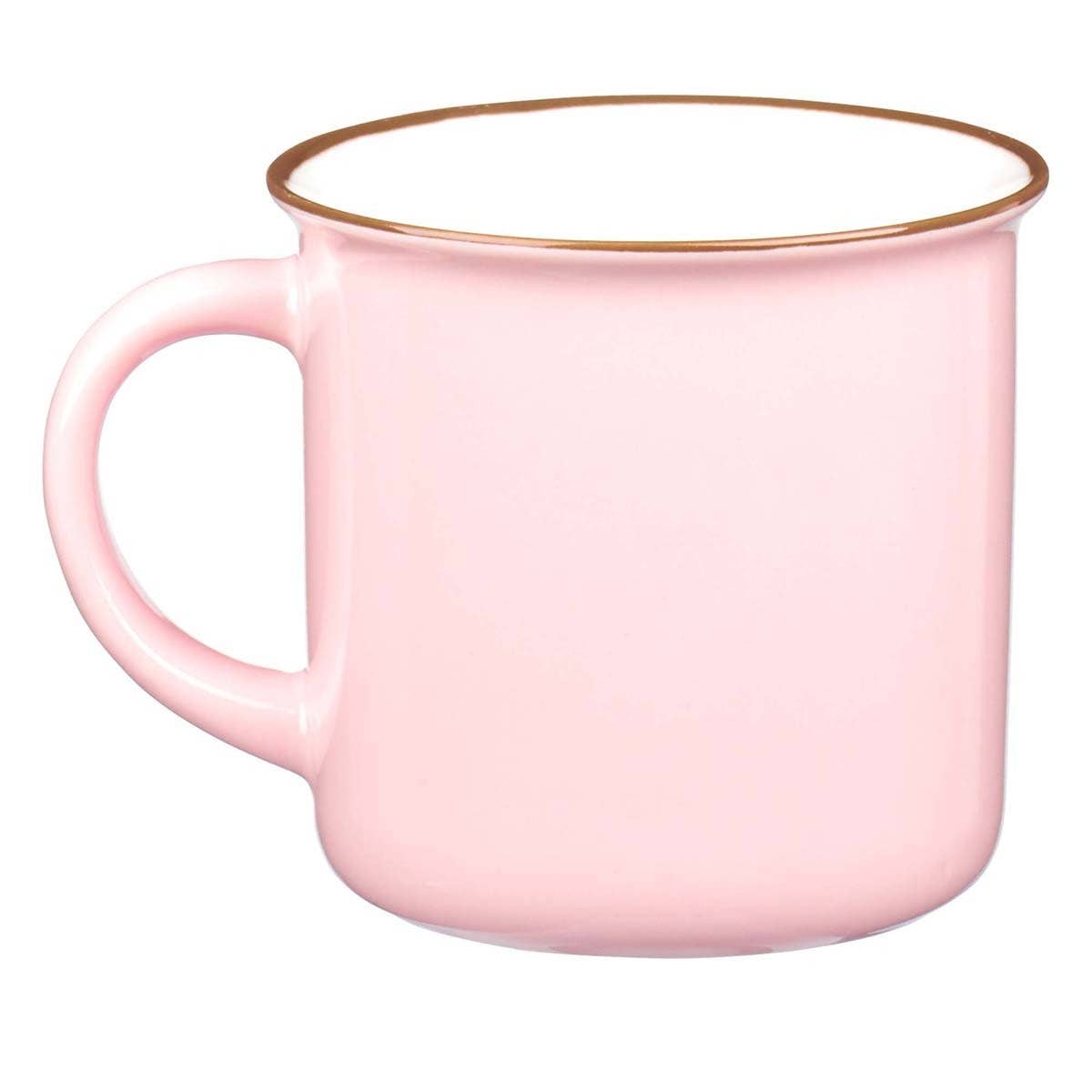 Pink and white ceramic mug from Christian Art Gifts with "Be Still & Know" inscription and calming design.