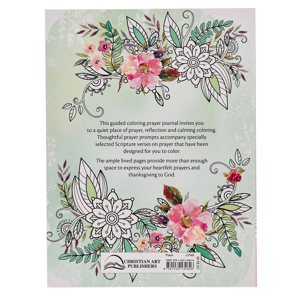 Christian Art Gifts My Coloring Prayer Journal with intricate cover design and blank pages for prayer and coloring.