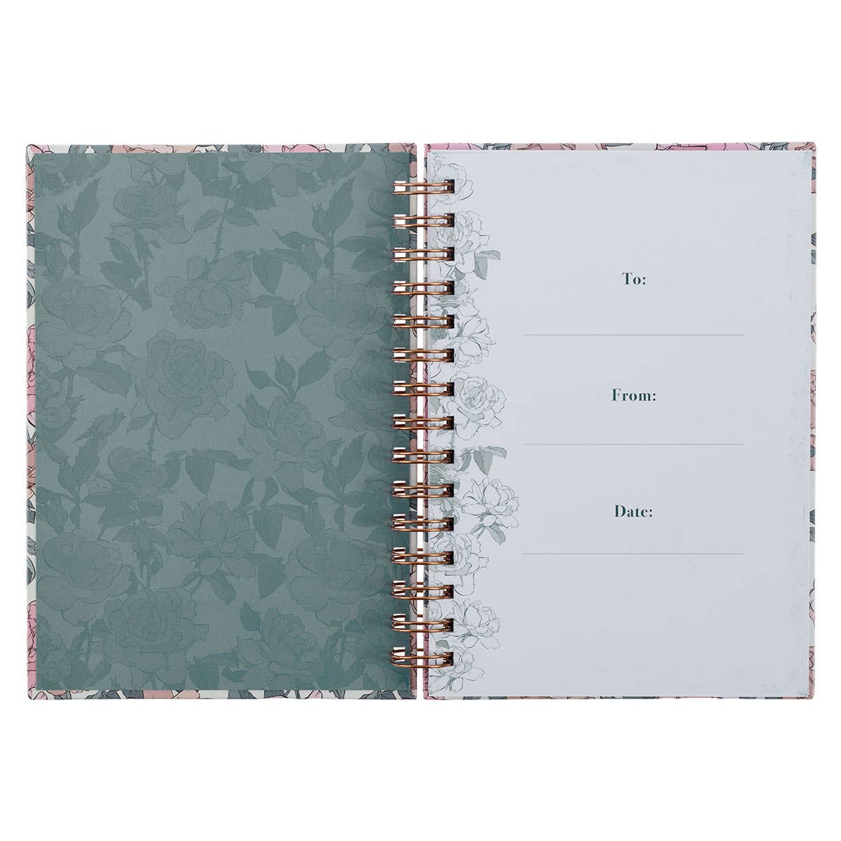 Pink rose wirebound journal with Psalm verse cover design, titled "My Strength and My Song," by Christian Art Gifts.