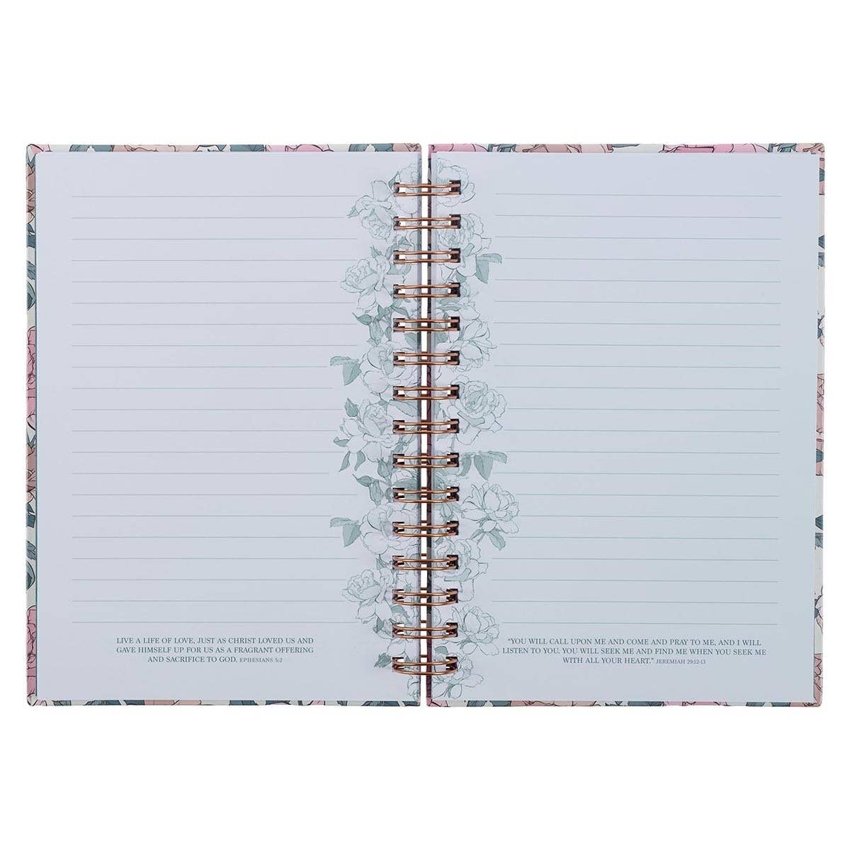 Pink rose wirebound journal featuring Psalm verse, titled "My Strength and My Song," with floral cover design by Christian Art Gifts.