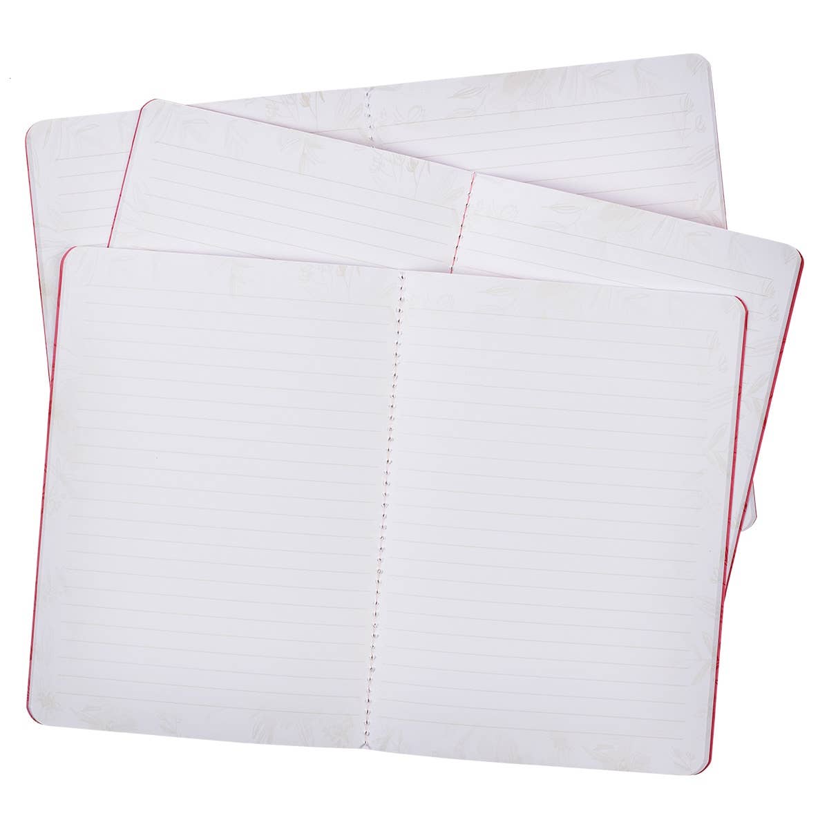 Set of three Christian-themed notebooks with white and pink covers featuring Isa. 62:4 and 2 Cor. 5:7 scriptures, by Christian Art Gifts.