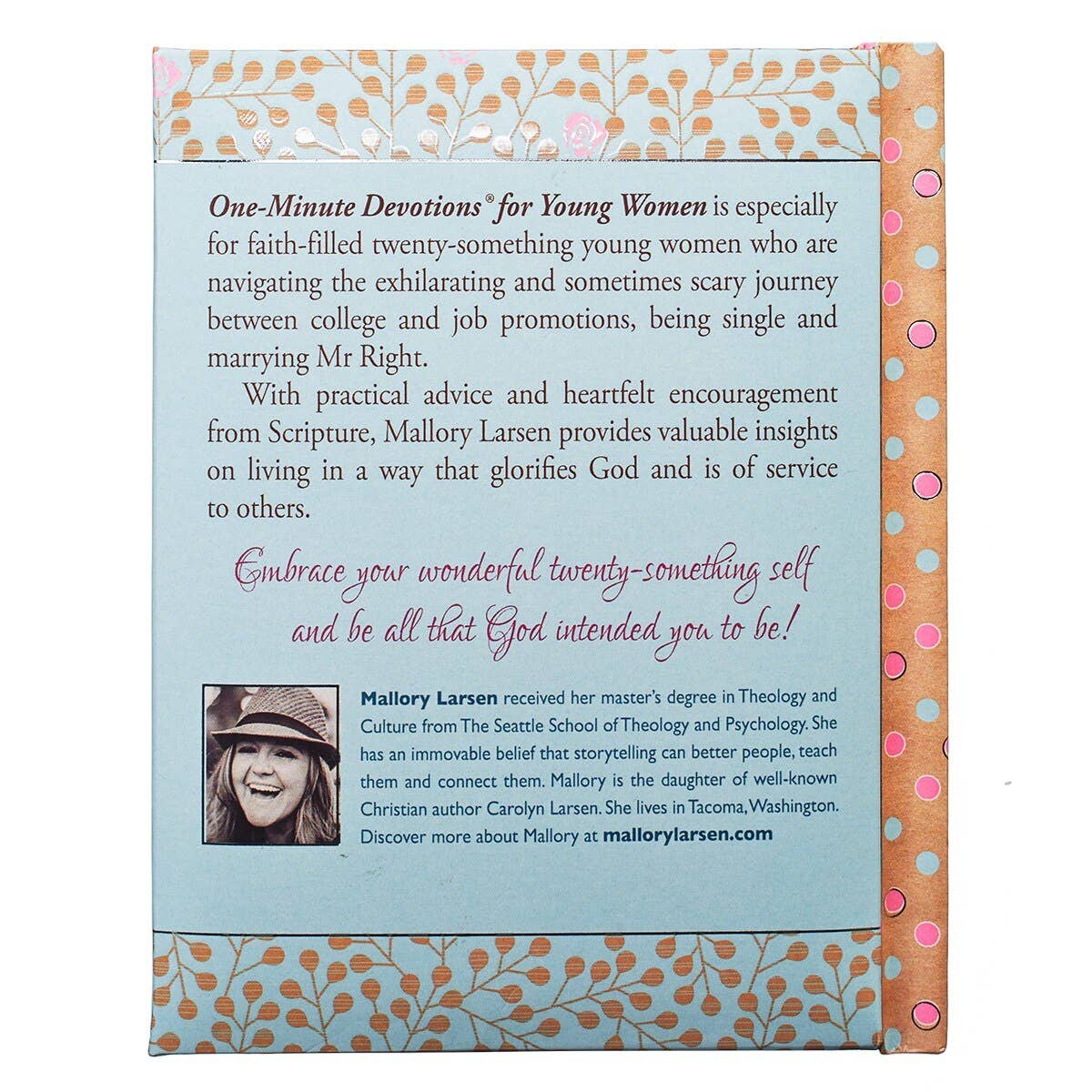 Open hardcover of One-Minute Devotions for Young Women by Christian Art Gifts, showing colorful floral design on the cover.