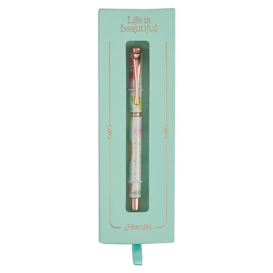 Pink daisies Christian Art Gifts pen in a gift box, featuring floral design and elegant presentation.