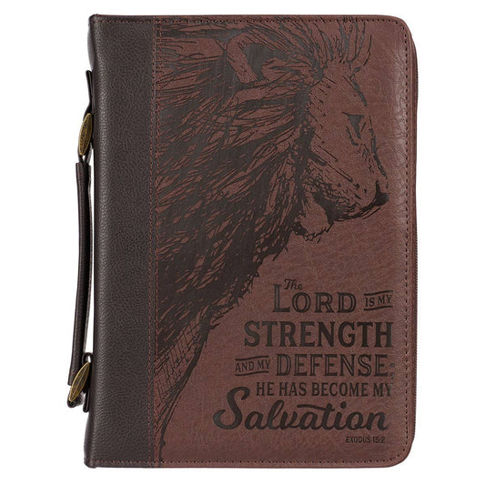 Two-tone Bible cover with "Lord is My Strength" inscription from Exodus 15:2 by Christian Art Gifts, featuring a classic design.