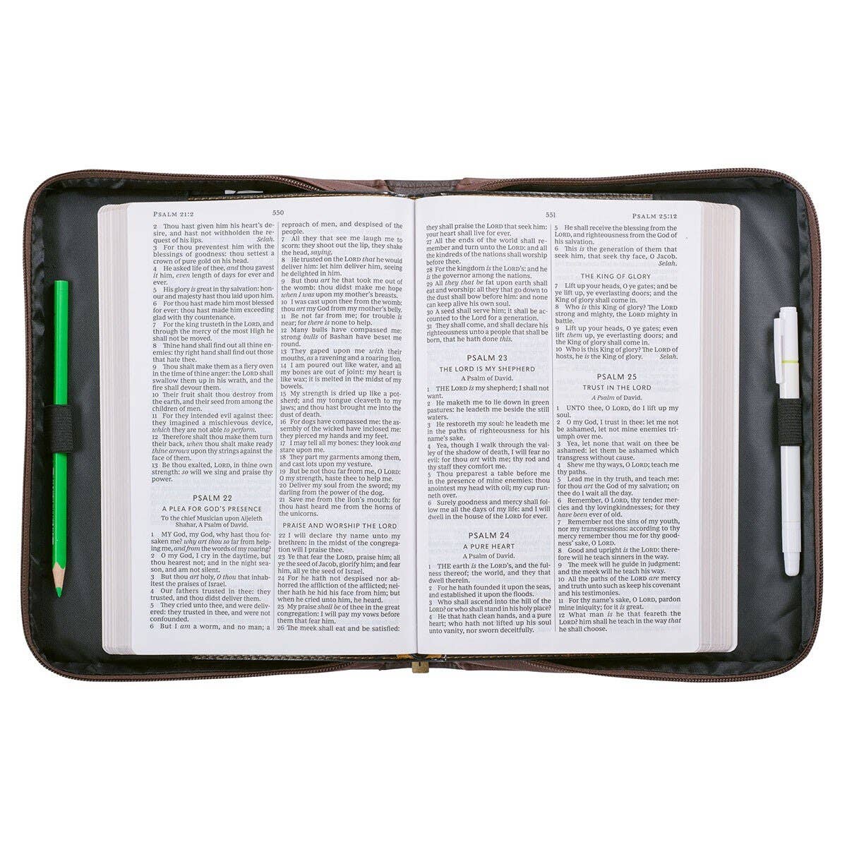 Christian Art Gifts Bible cover with classic two-tone design and "Lord is My Strength" Exodus 15:2 inscription.