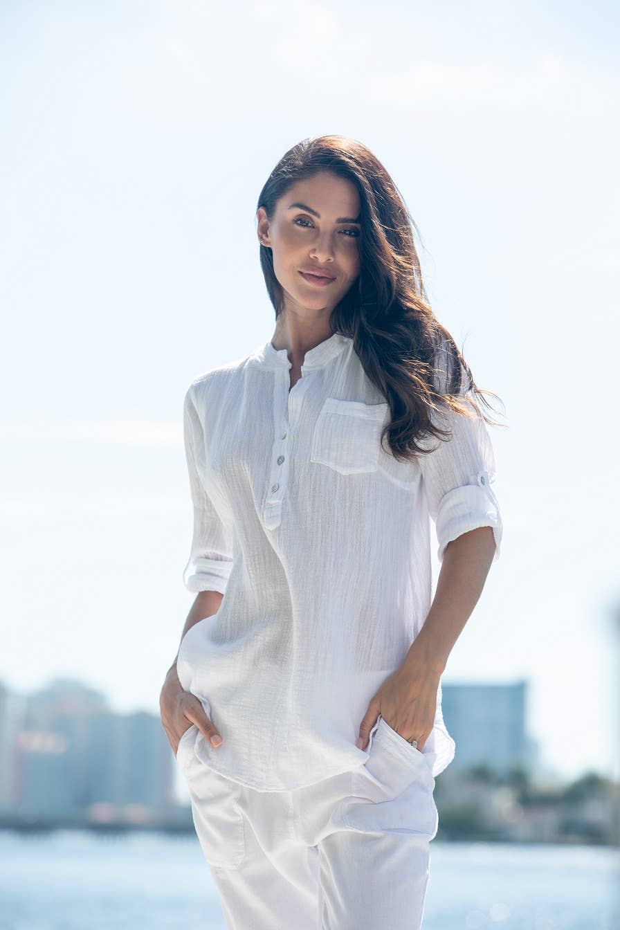 Cotton Natural Linda Top featuring a relaxed fit and soft fabric in a stylish, versatile design.