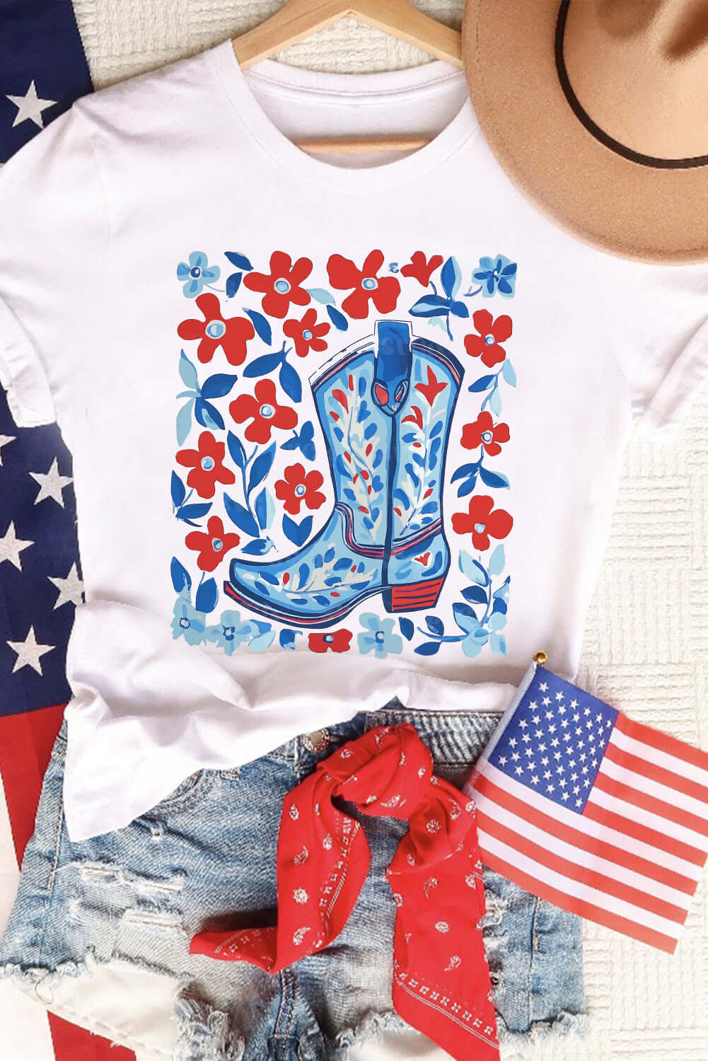 White boot-shaped T-shirt from CSB Private Label with a graphic design, displayed flat on a neutral background.