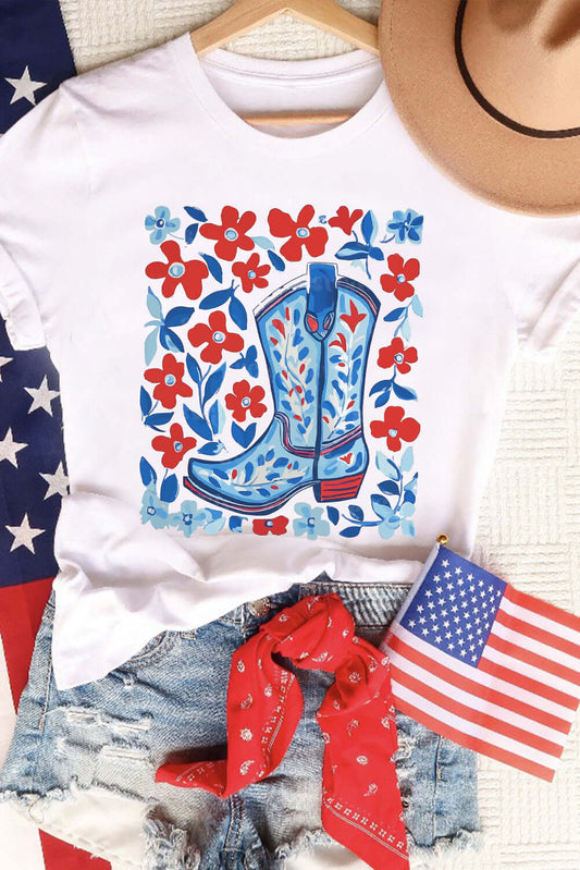 White boot-shaped T-shirt from CSB Private Label with a graphic design, displayed flat on a neutral background.