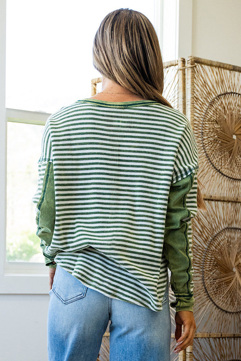 Green stripe long sleeve T-shirt by CSB Private Label featuring a casual fit and classic design.