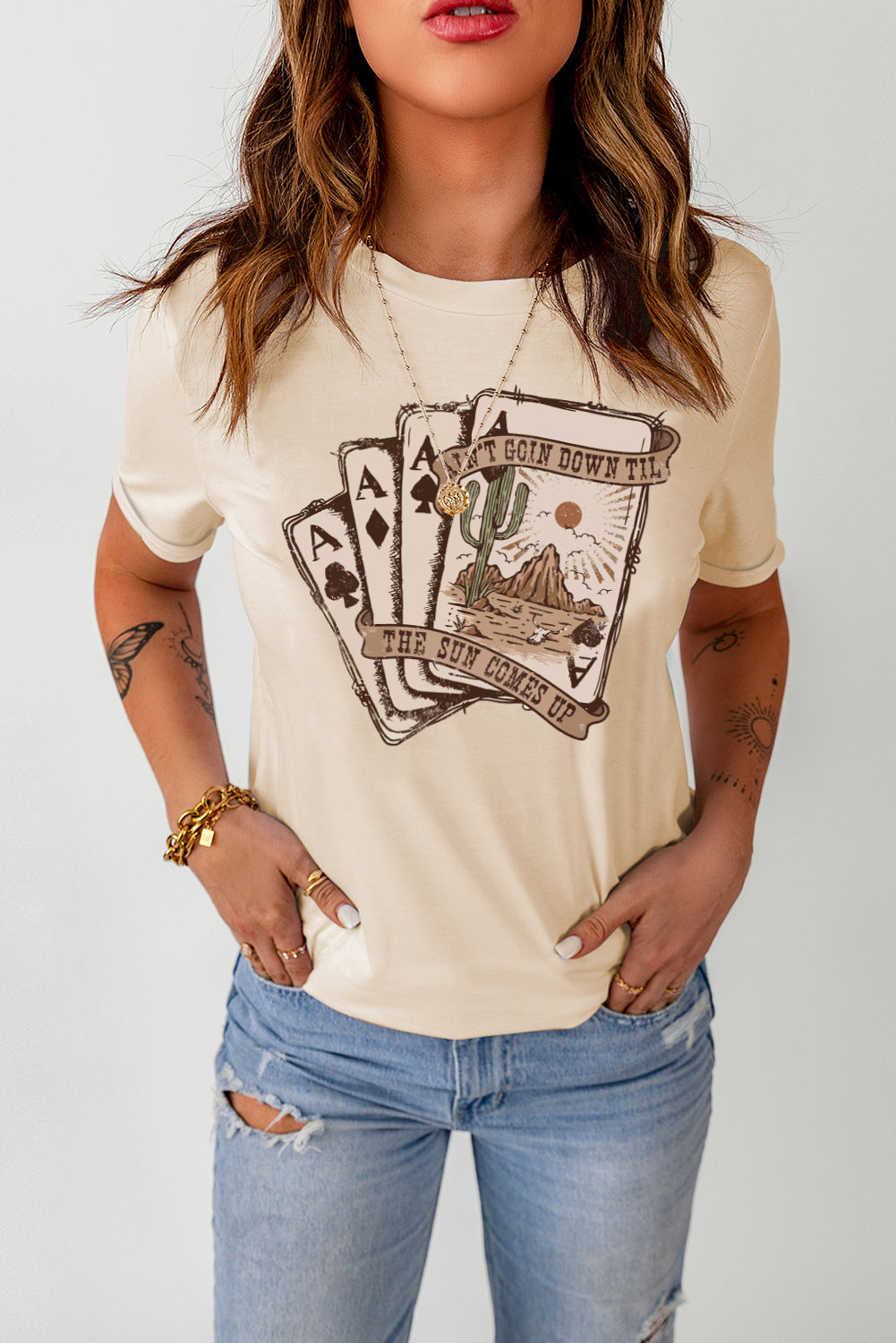 Khaki CSB Private Label Card T-Shirt showing front view with round neckline and short sleeves on plain background.