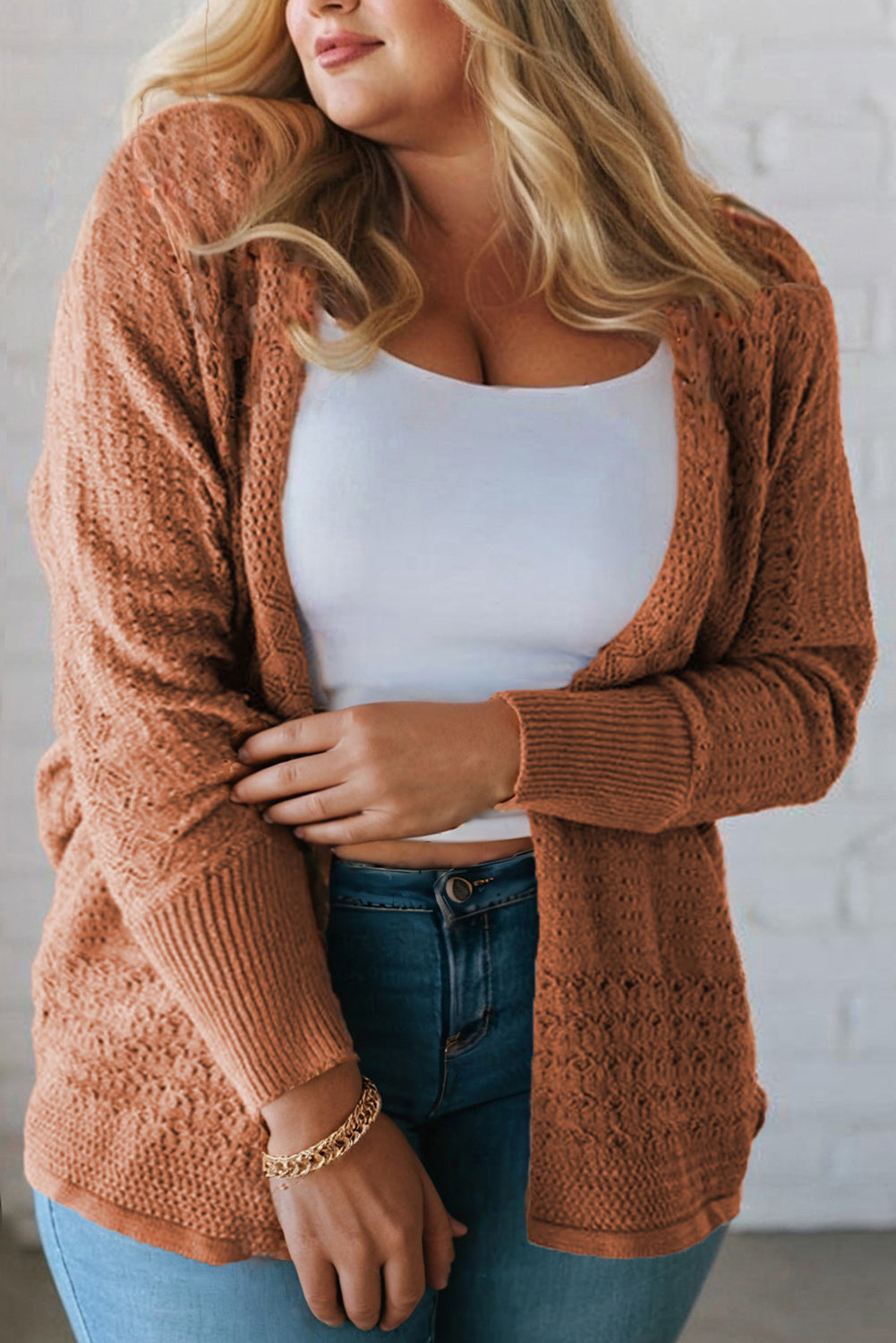 Open front cardigan by CSB Private Label, soft knit fabric, draped style, featuring long sleeves and a versatile, casual fit.