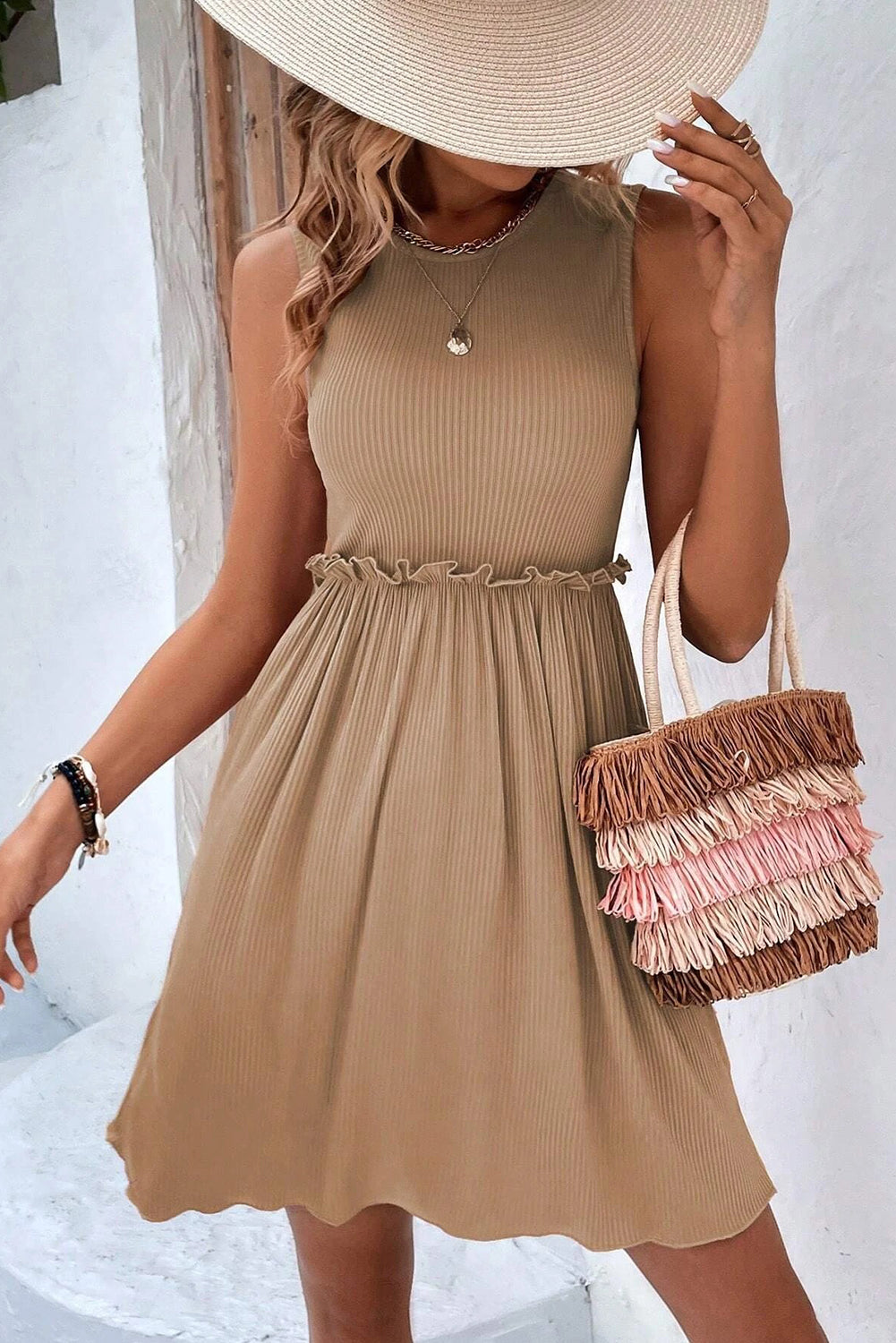 Light beige tank top dress from CSB Private Label, sleeveless and casual with a relaxed fit, perfect for warm weather.