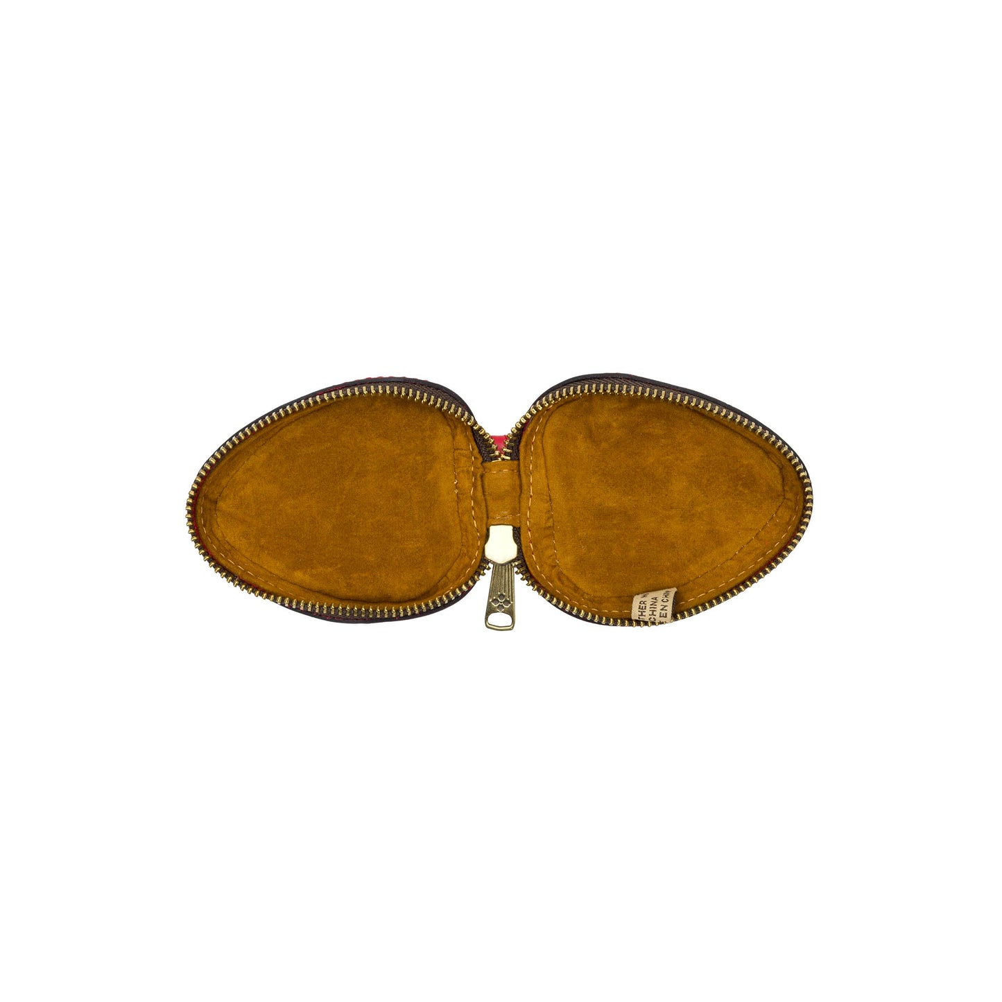 Vintage distressed leather strawberry zip around pouch by Patricia Nash with detailed stitching and compact design.