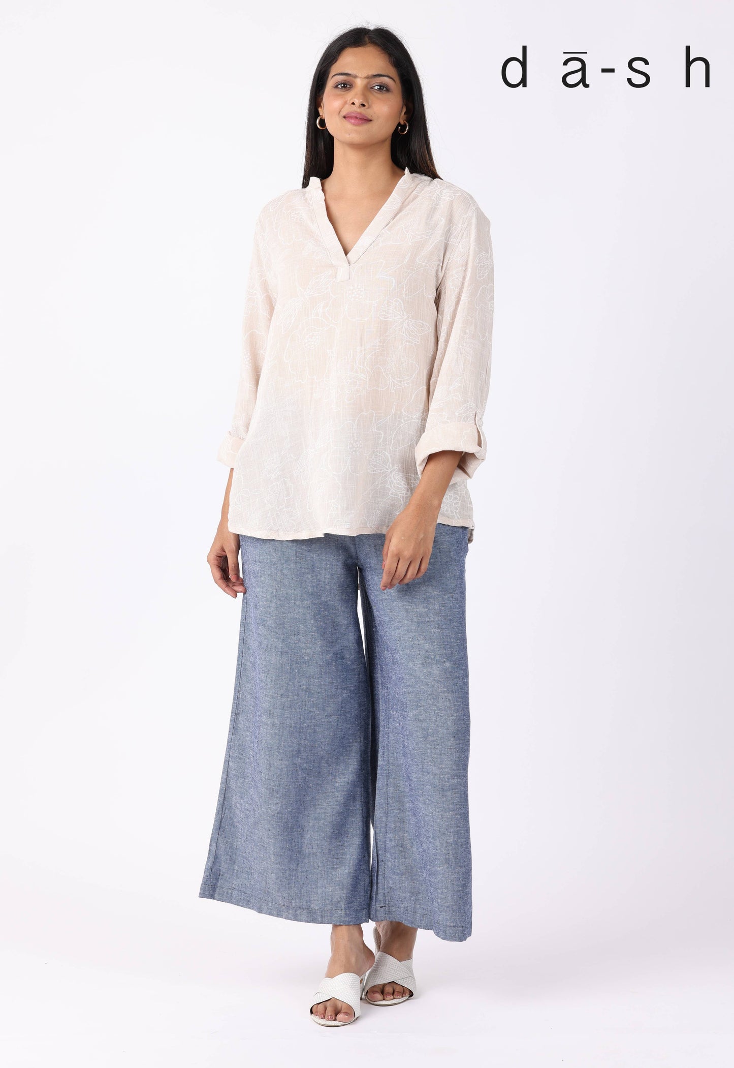 Dash M Khari Pencil Khaki long sleeve shirt with a tailored fit and button-up front, visible in the product image.