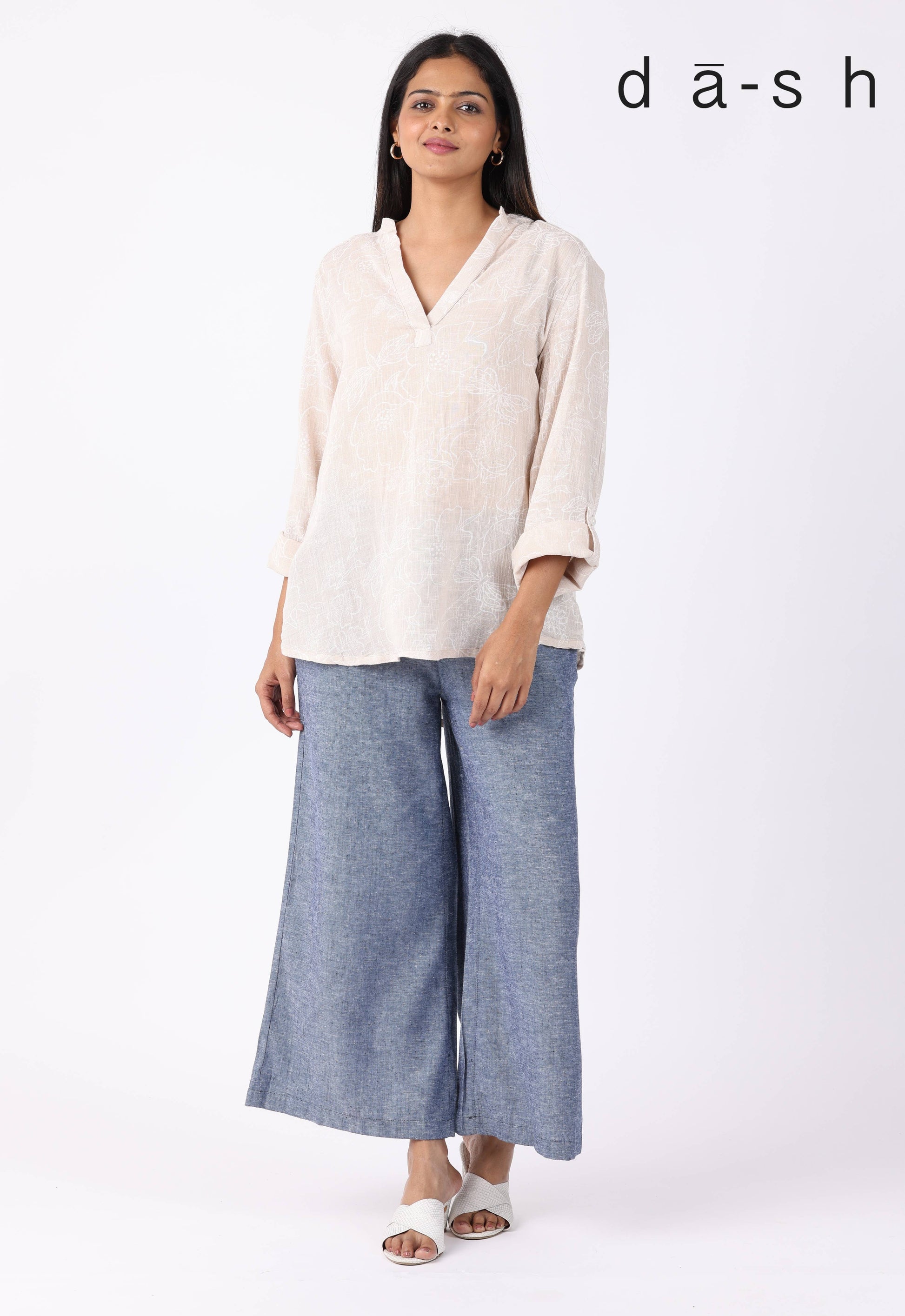 Dash M Khari Pencil Khaki long sleeve shirt with a tailored fit and button-up front, visible in the product image.