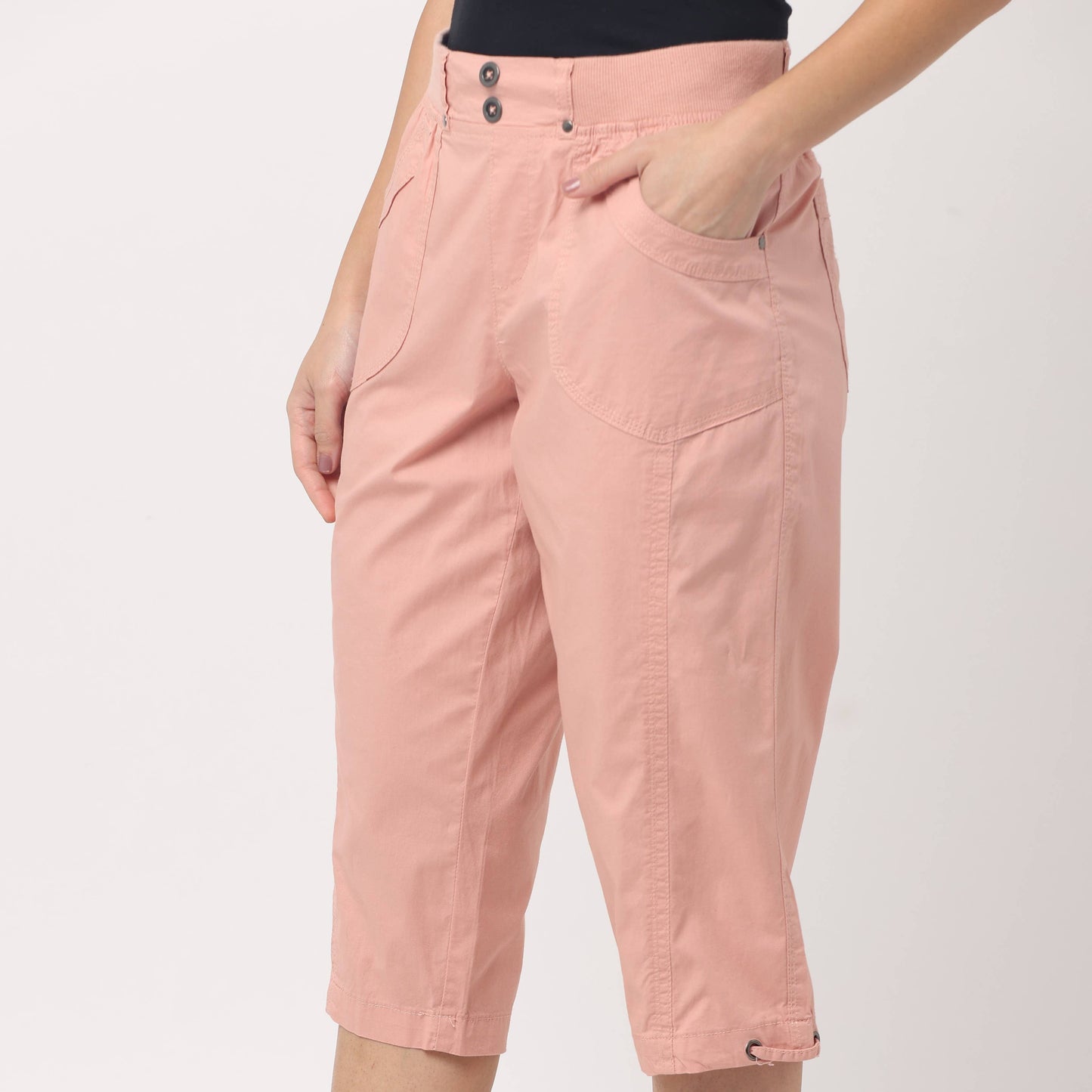 Dash Valerie Capri in soft blush, featuring lightweight, comfortable fabric and a stylish, tapered fit perfect for casual wear.
