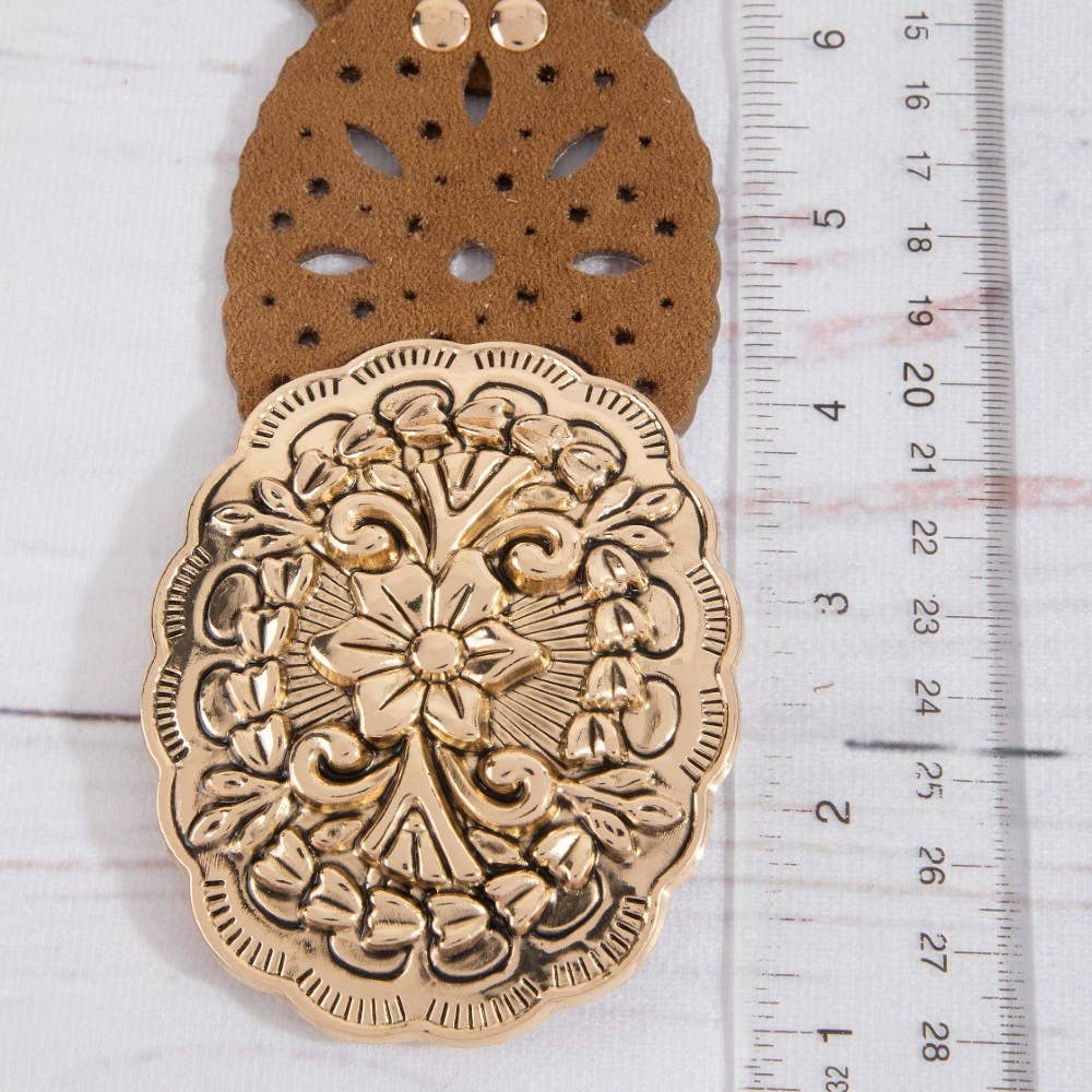 Embroidered Floral Buckle Vegan Leather Belt