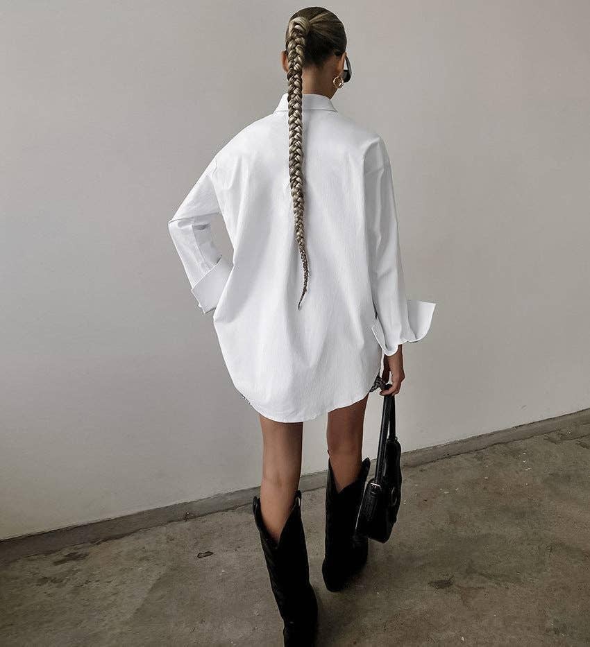 White Lapel Collar Botton Down Shirt
