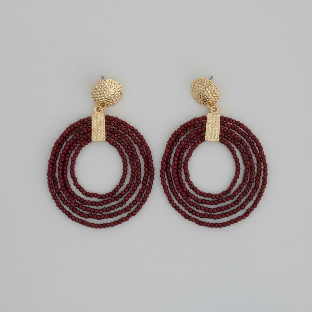 Nickel-free hoop seed bead drop earrings by Howard's featuring colorful seed beads and lightweight design.
