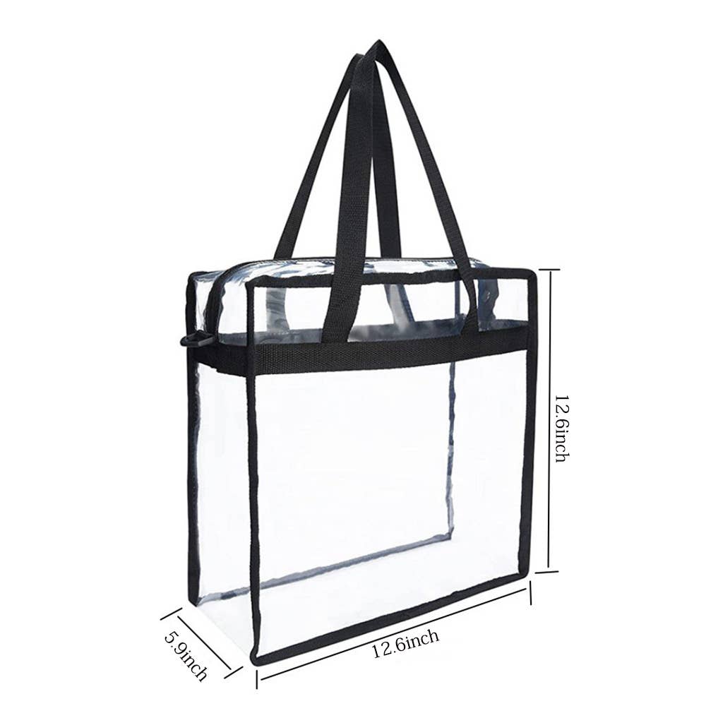 Clear tote bag with handles and zipper closure, stadium approved, by Wholesalesir, perfect for sporting events and security checks.