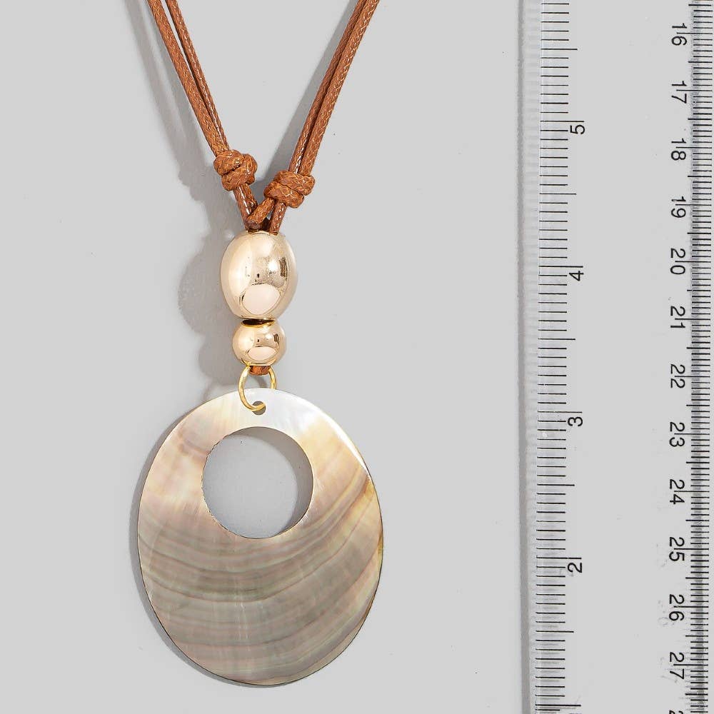 Large Sea Shell Oval Hoop Pendant Layered Cord Necklace