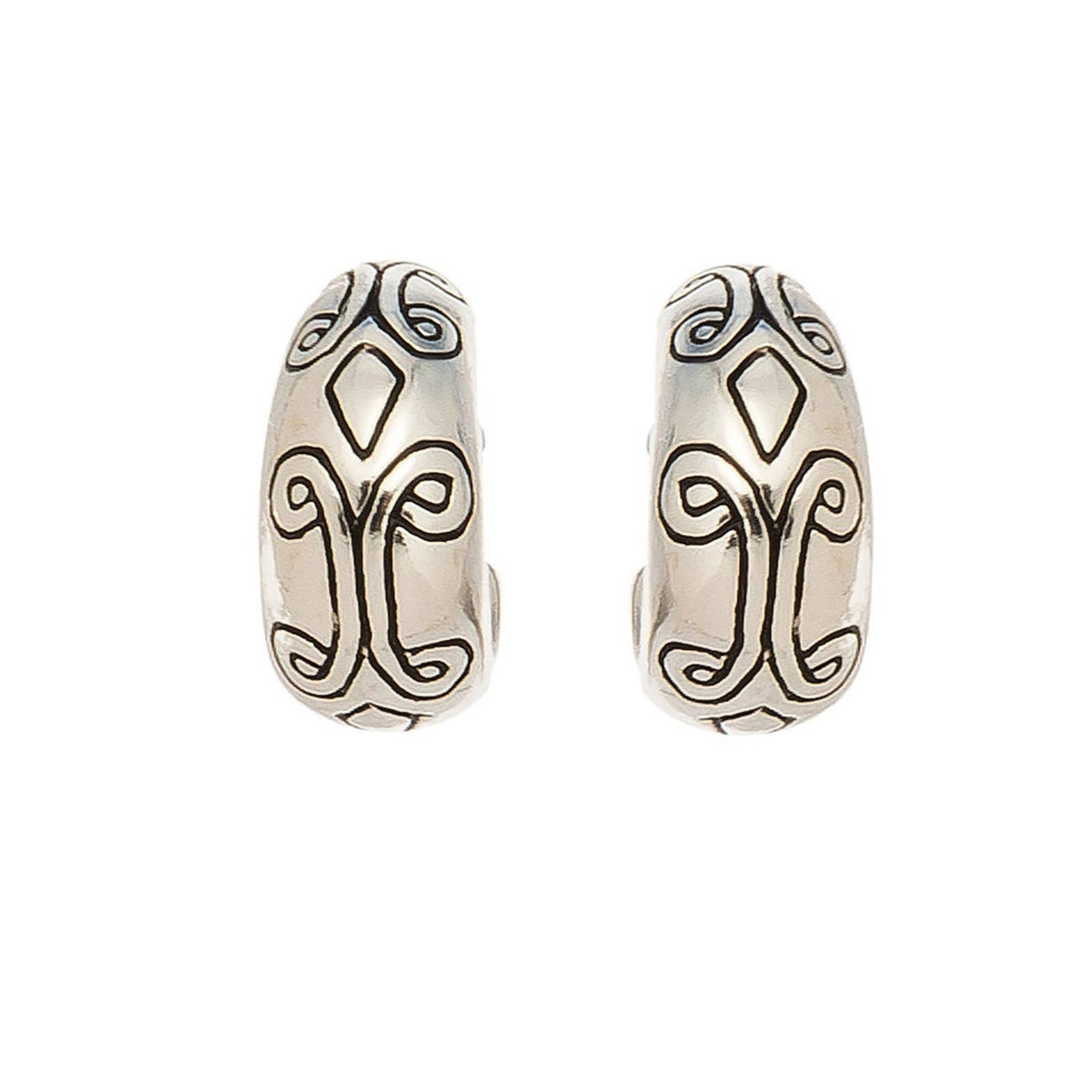Antique silver hoop earrings from Howard's, stylish and vintage-inspired ear jewelry with intricate detailing.