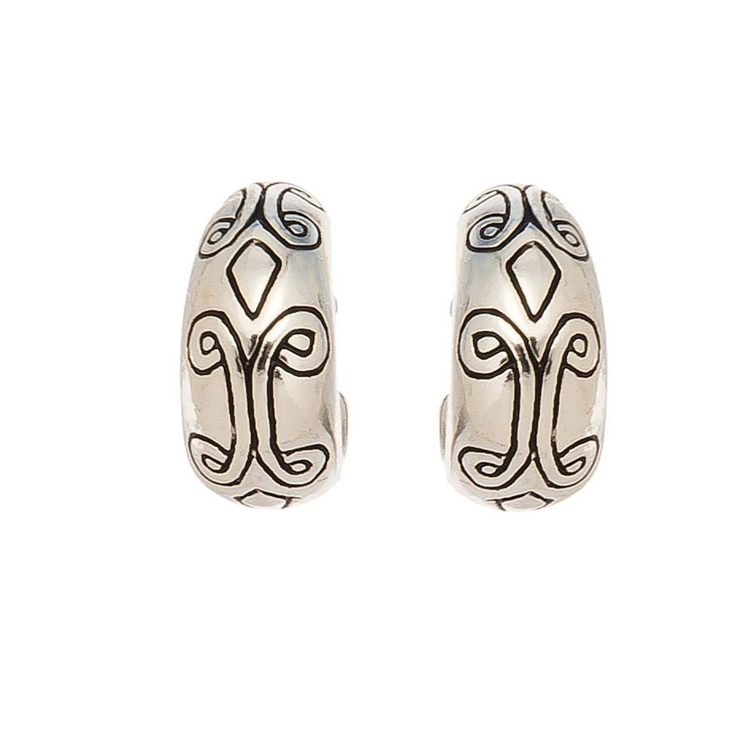 Antique silver hoop earrings from Howard's, stylish and vintage-inspired ear jewelry with intricate detailing.