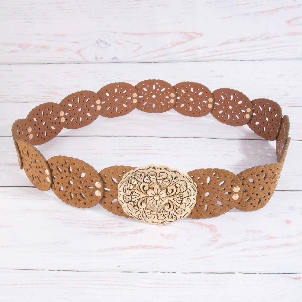 Embroidered Floral Buckle Vegan Leather Belt