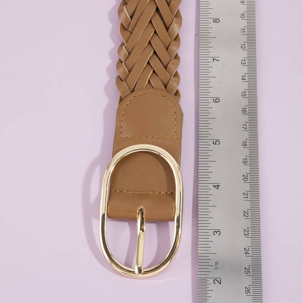 Wide Braided Vegan Leather Oval Buckle Belt