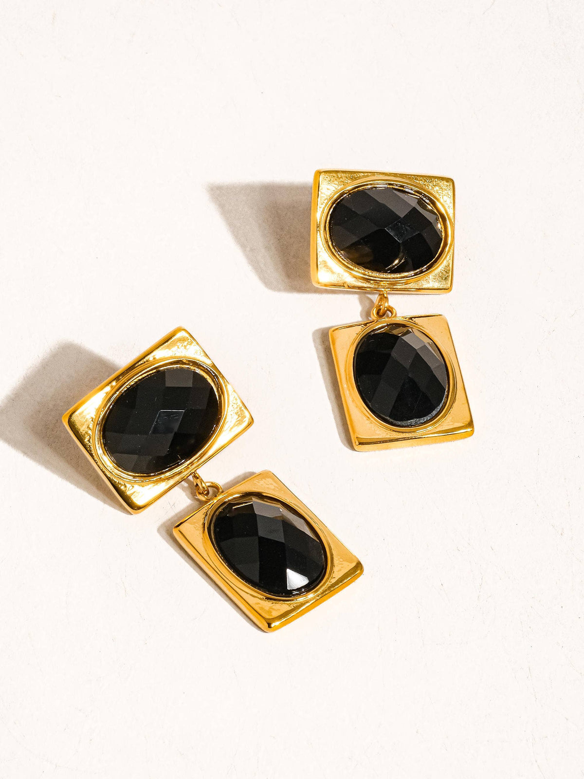 18K gold non-tarnish square stone earring by Flanerie by MAIQ, featuring a sleek square shape and sparkling stone detail.