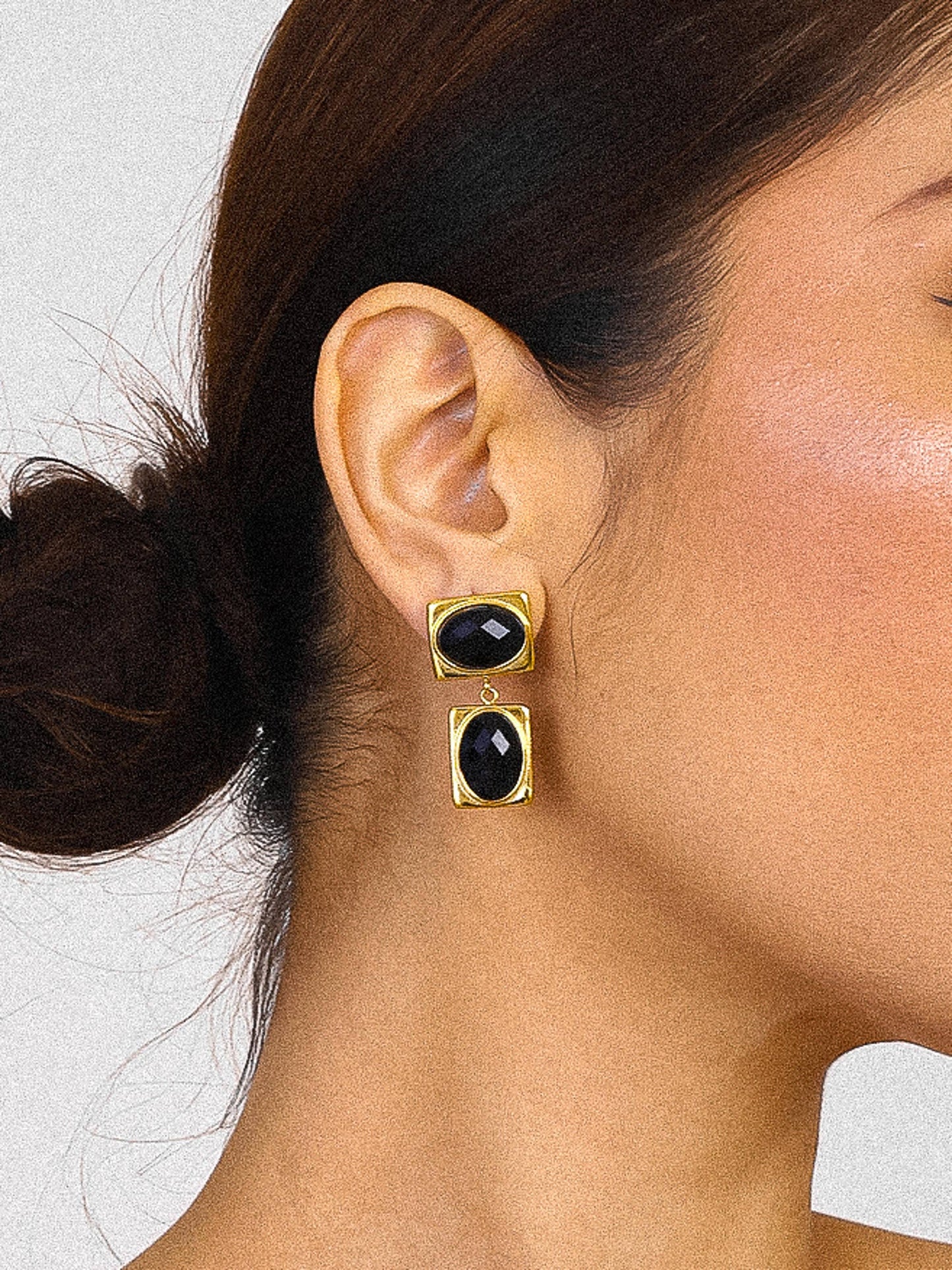 Flanerie by MAIQ Chance 18K gold non-tarnish square stone earring displayed on a white background.