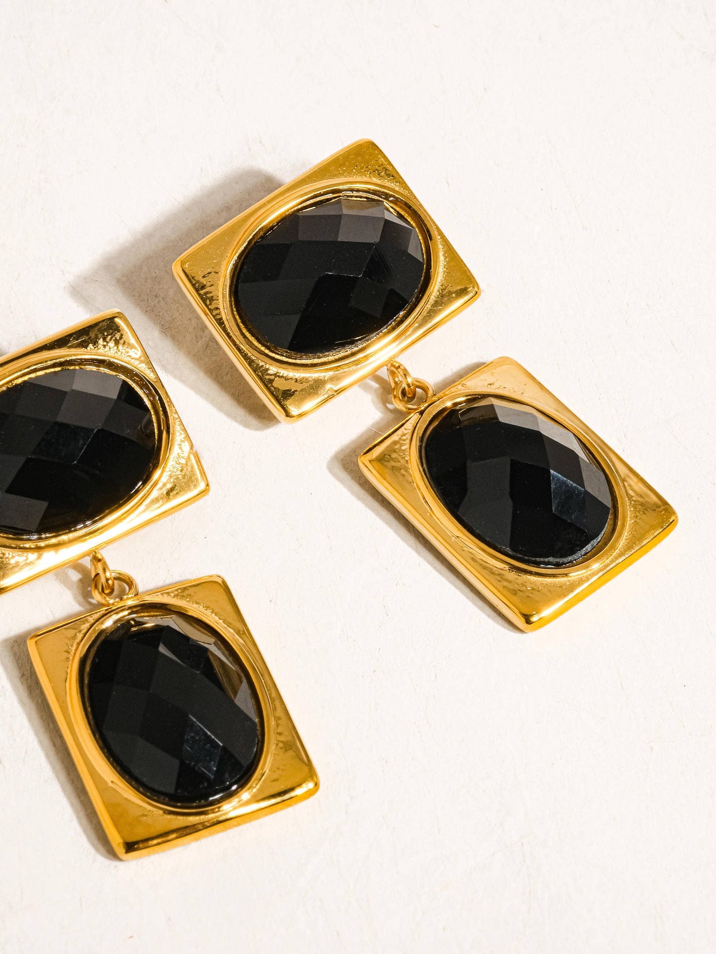 Flanerie by MAIQ Chance 18K gold non-tarnish square stone earring with a sleek, modern design and polished finish.