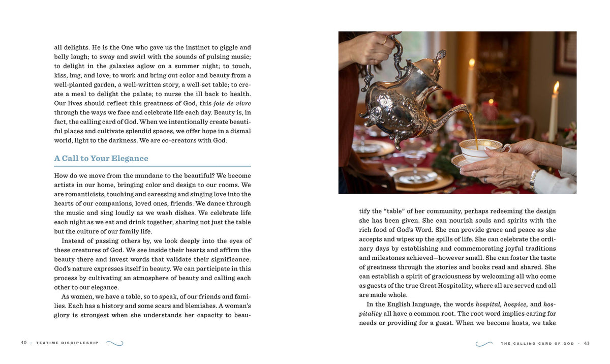 Hardcover of Teatime Discipleship book by Harvest House Publishers, featuring a simple, elegant cover design.