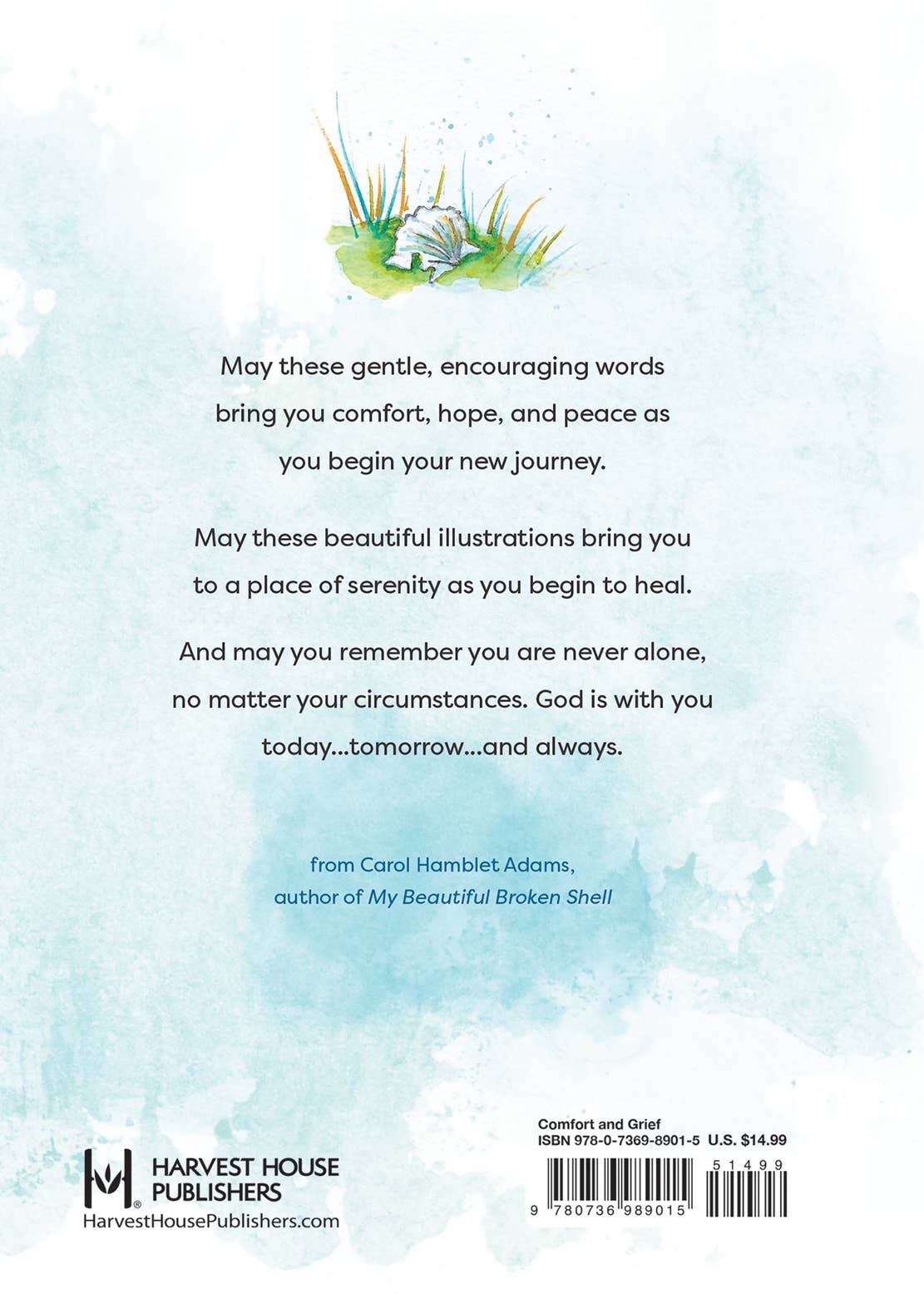 Hardcover book titled "Gentle Thoughts After Loss" by Harvest House Publishers, featuring a calming cover design for emotional support.