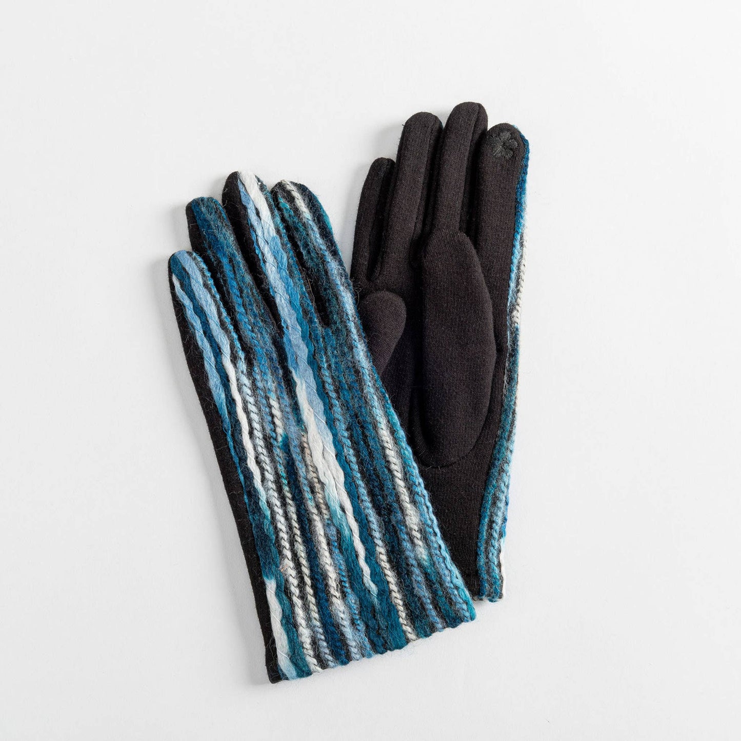 Howard's multi-color textured gloves featuring vibrant, tactile fabric and snug fit for warmth and style.