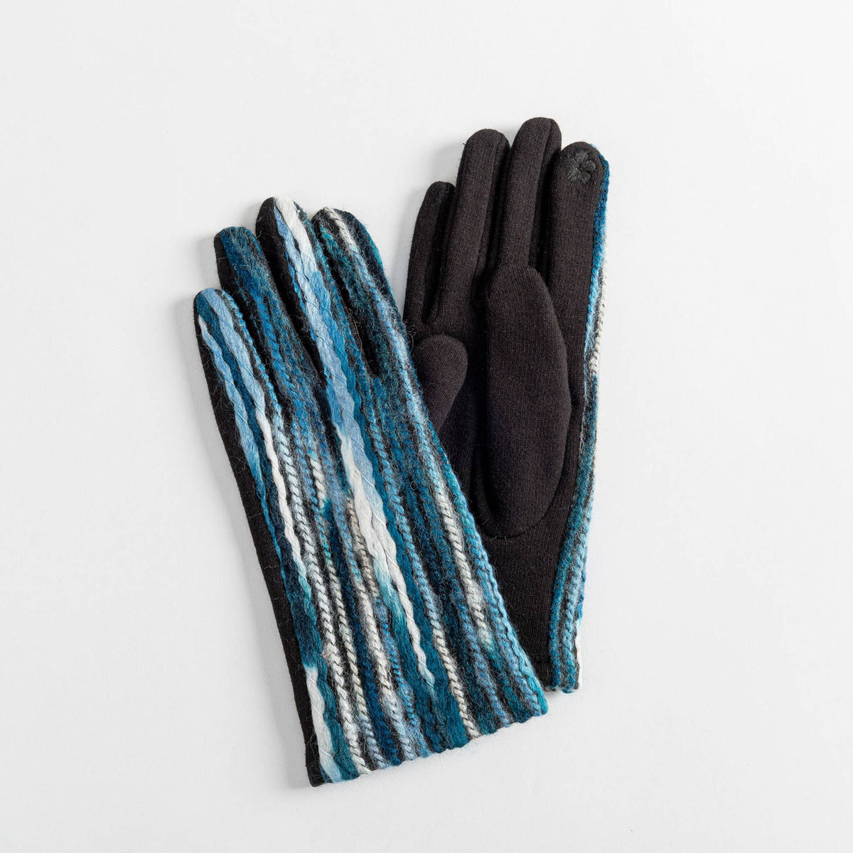 Howard's multi-color textured gloves featuring vibrant, tactile fabric and snug fit for warmth and style.