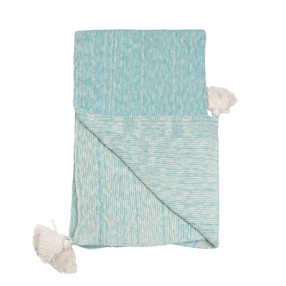 Teal cotton throw blanket by Necalli, 50x60 inches, marled knit decorative blanket for cozy home decor.