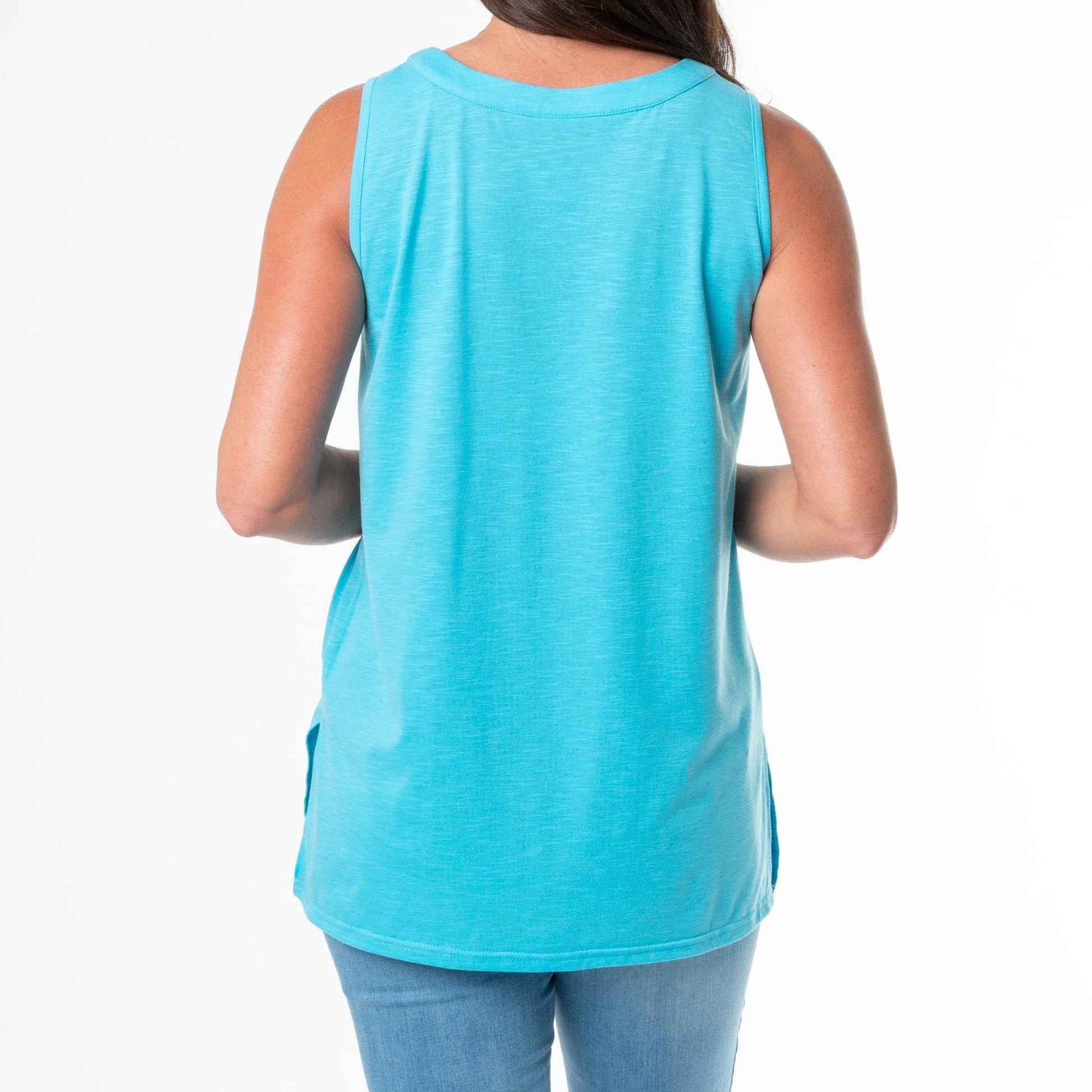 Howard's cotton tank top with sleeveless scoop neck and jersey fabric, styled as a swing tank top.
