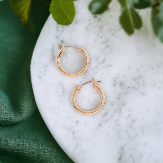 Howard's Ear Sense Click Hoop Earrings shown in gold with a sleek, modern design and secure click closure.